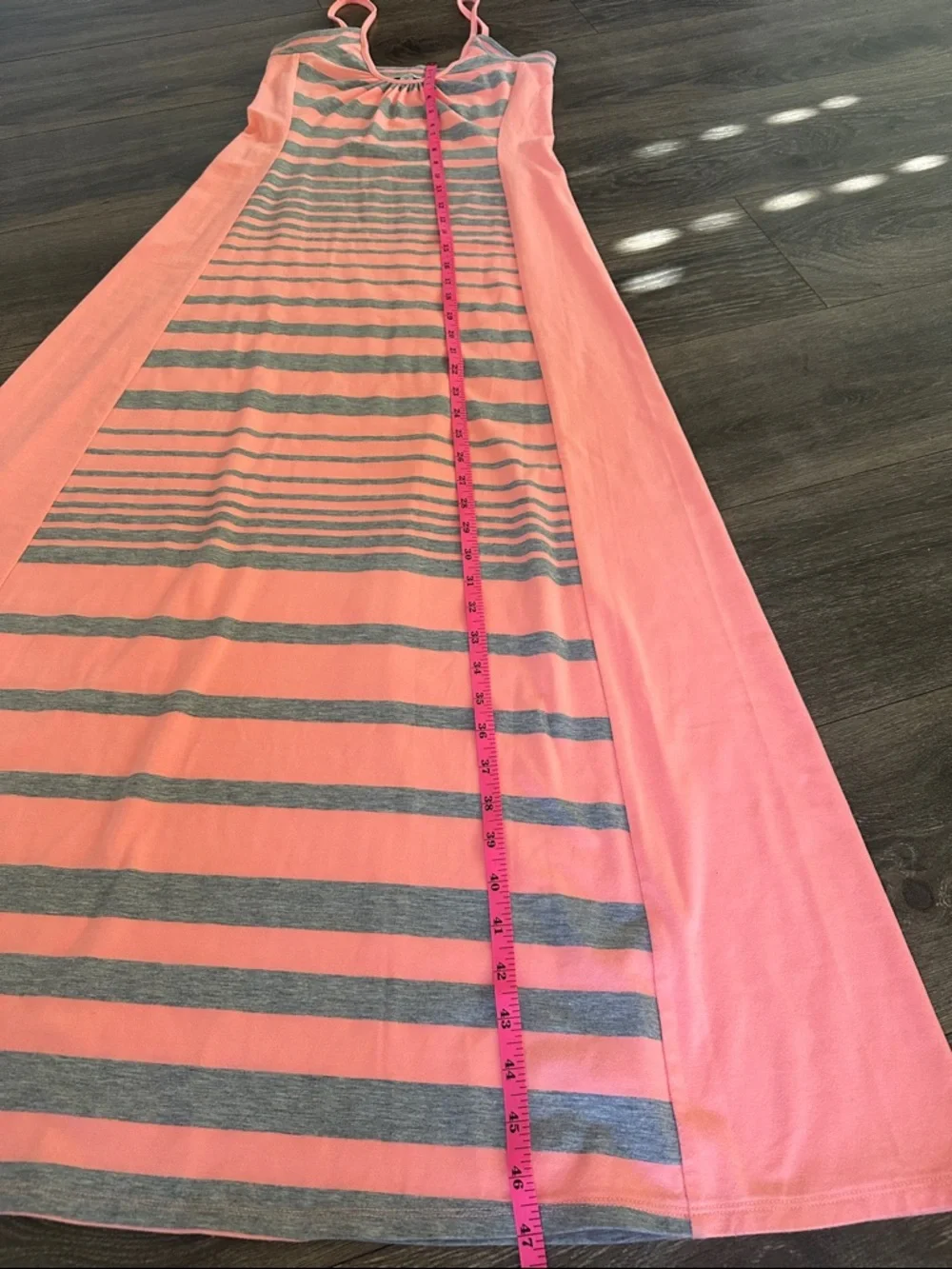 GUESS Coral & Gray Striped Maxi Dress XS Spaghetti Strap Casual Summer - Picture 4 of 9